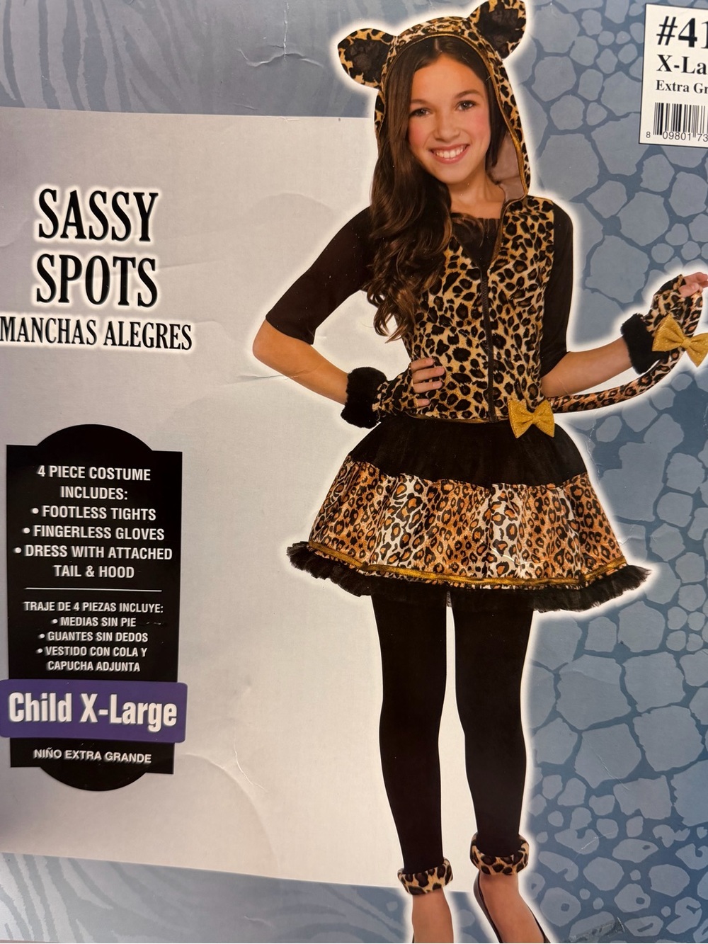 Sassy Spots Leopard Print Costume Girls Size XL Cat Feline Hooded Dress EUC